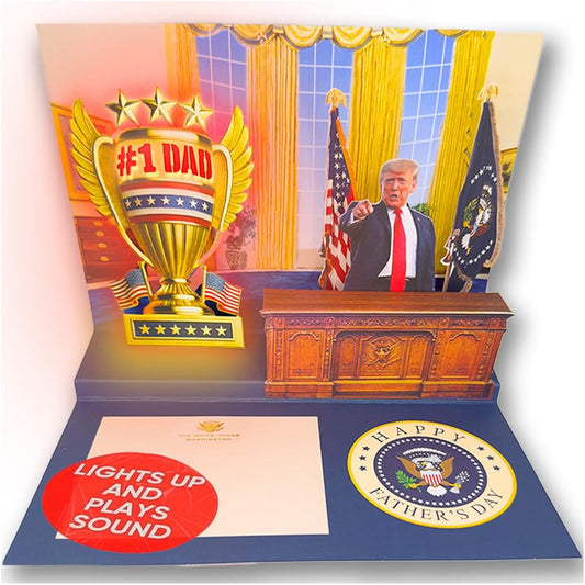 Talking Donald Pop Up Father's Day Card with Light and Sound - Presidential Message to Dad with Trump's Real Voice, Funny Trump Gifts for the Best Dad.